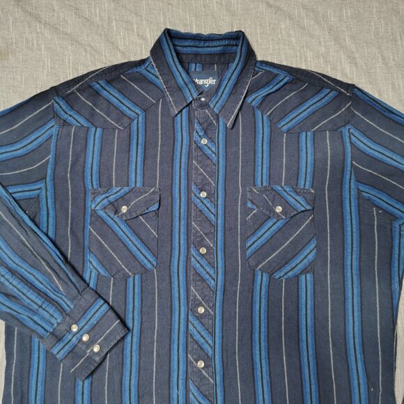 VINTAGE Wrangler Shirt Mens XL Tall Long Sleeve Striped Pearl Snap Western - Picture 2 of 8